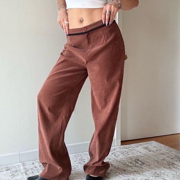 Vintage Pants - 90s faux suede soft baggy downtown girl straight leg  tomboy trousers pants